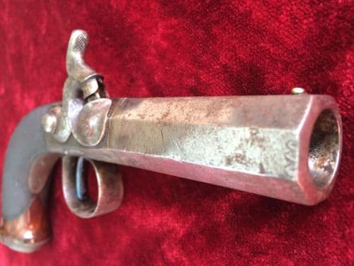 A scarce and high quality English 19th Century Percussion Manstopper pistol made by John Wiggan. Good condition. Ref 9065.