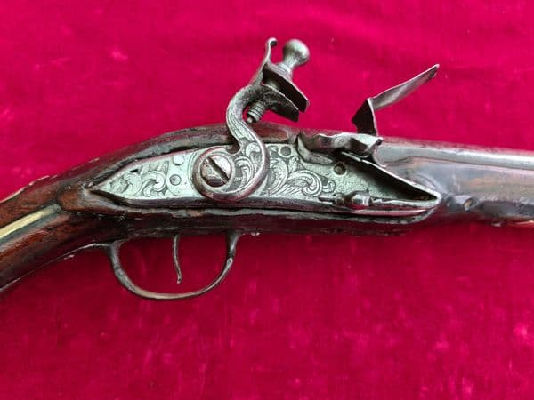 A Scarce Balkan or Turkish Flintlock pistol with decorative brass mounts. Ref 7859