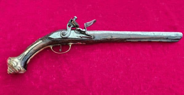 A Scarce Balkan or Turkish Flintlock pistol with embossed brass mounts. C. 1800-1830. Ref 3226