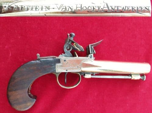 A scarce continental all brass flintlock pistol engraved Godin Liege. Circa 1800. Ref 2590