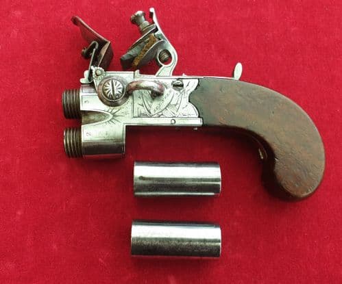 A scarce double Barrelled Tap Action Flintlock Pistol,  by Spencer of London, C.1790-1800.  Ref 1606
