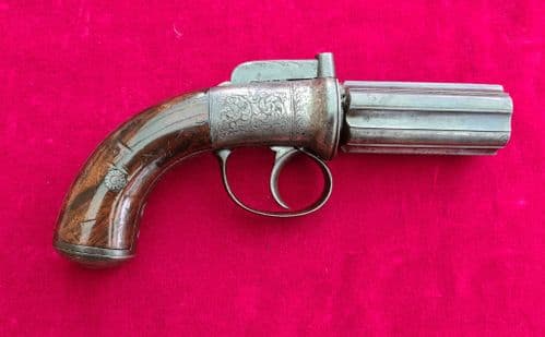 A scarce English .36 cal percussion bar-hammer 6 shot Pepperbox revolver. Circa 1840-1850. Ref 3775.