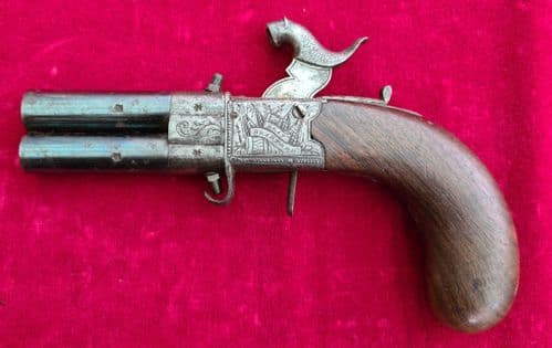 A scarce English double Barrel Turn-over percussion Pistol by EGAN of BRADFORD. Ref 3590
