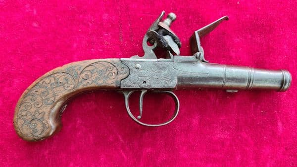 A scarce English Queen Anne Flintlock Boxlock pocket pistol by KING of LONDON. Circa 1775. Ref 3778.