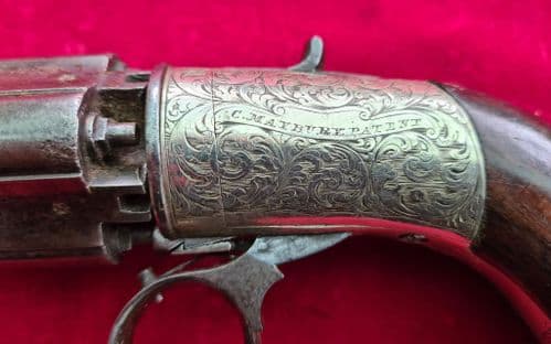 A scarce Maybury patent percussion four shot nickel silver Pepper-box revolver C.  1840. Ref 2870