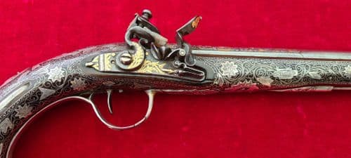 A Scarce very high quality gold inlaid Turkish Flintlock pistol, Excellent condition. Ref 4133.