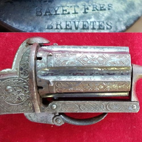 A stunning condition Belgian 7mm pepperbox revolver engraved Bayet Fres Brevetes. C.1865. Ref 2822.