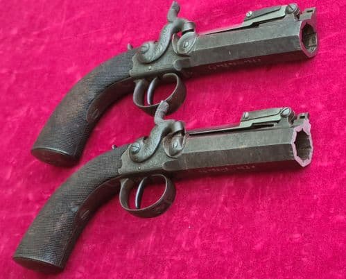 A superb pair of English approx .69 cal Percussion pistols by Charles Osborne of LONDON. Ref 3956.