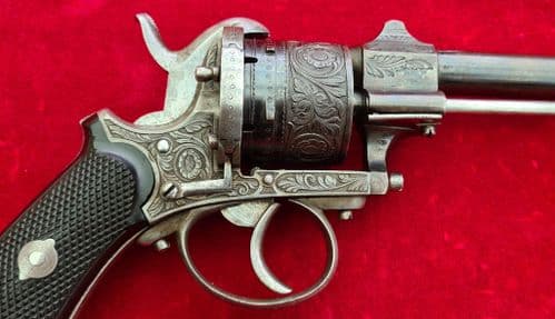 A very fine 6 shot double action 9 mm antique pin-fire revolver, superb chizzellled frame. Ref 3931.