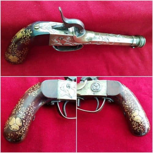 A very fine and rare Japanese brass percussion pistol. Good condition. Circa 1840-1850. Ref 9981.