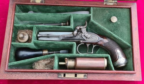 A very fine cased English double barrelled percussion pistol by JOSEPH EGG of London. Ref 3961.