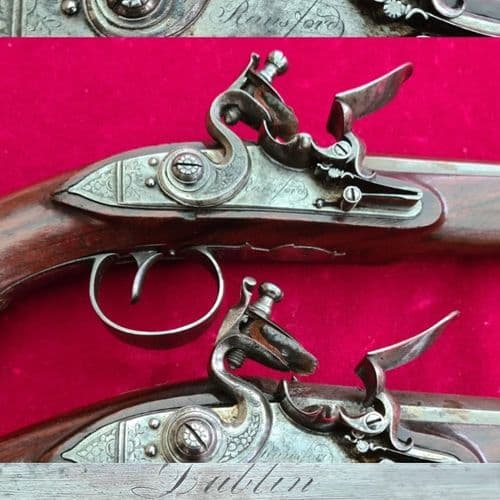 A very fine pair of Flintlock duelling pistols by IRISH maker RAINSFORD DUBLIN. FOR SALE. Ref 3894.