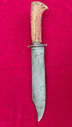 A Very Large 19th century primitive blacksmith made Bowie knife with one-piece antler grip. Ref 3612