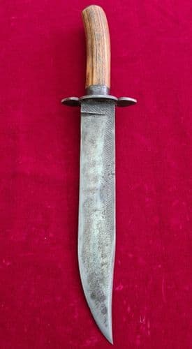 A very large 19th century primitive hand-made Bowie knife with iron cross-guard Antler hilt Ref 3688