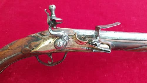 A very long German single barrel flintlock horse pistol manufactured by HOFMANN circa 1750. Ref 2819