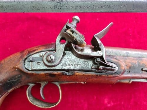 A very rare British revenue cutter flintlock pistol by BARNETT. Circa 1820. Ref 3448