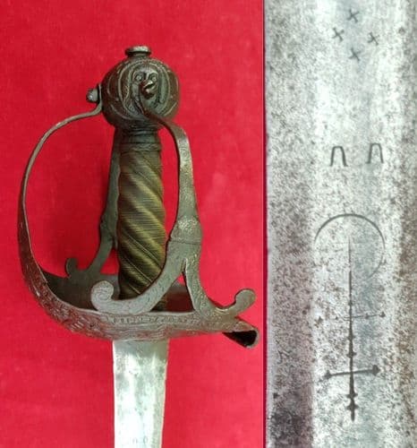 A very rare English Civil War Mortuary style basket hilt sword circa 1650, for sale. Ref 3005