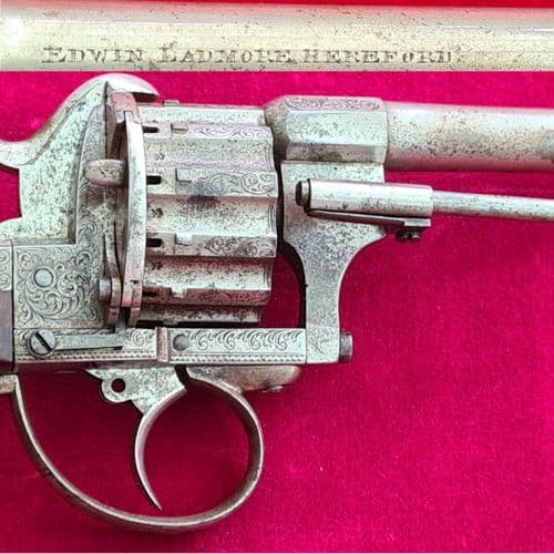 A very scarce 12 shot double action pinfire revolver EDWIN LADMORE of HEREFORD. Circa 1865. Ref 4050