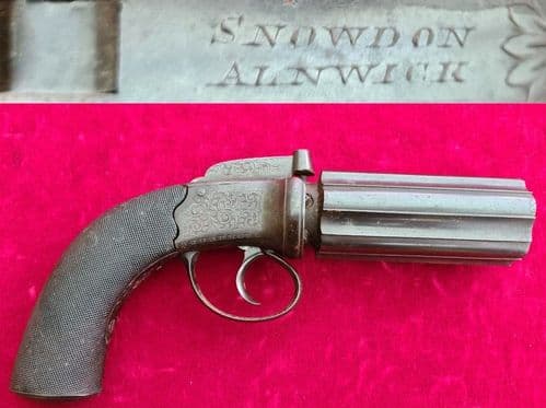 A very scarce British 6 shot large size percussion pepperbox revolver by Snowdon Alnwick. Ref 3331