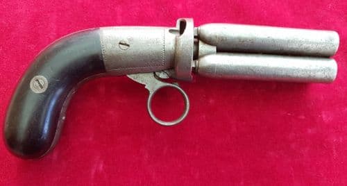 A very scarce under-hammer 4 barrelled Mariette style ring-trigger pepperbox revolver. Ref 1884.