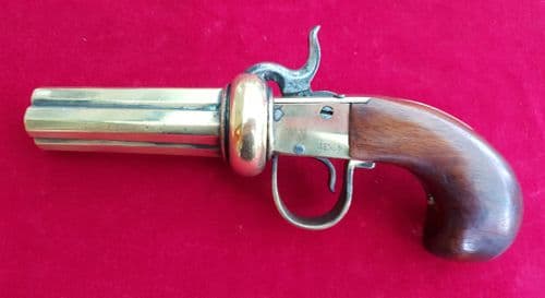 A very unusual, hand-rotated, all brass 4 shot Pepper-box revolver. Ref 2049