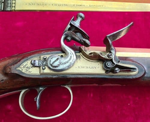 An exceptional 18 inch long brass barrel flintlock pistol by Knubley LONDON, C.1785-1799. Ref 3509