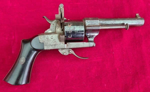 An exceptional  7mm 6 shot pin-fire revolver with a folding trigger. Circa 1865. Ref 3402