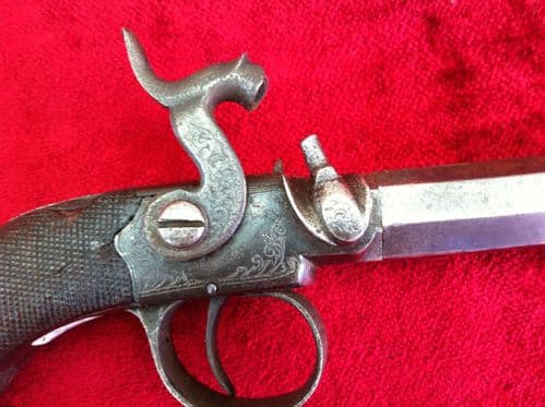 English Antique single barrel Percussion pistol circa 1840-1845.  Approx calibre .45. Ref 7303.
