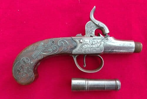 Percussion boxlock pocket pistol converted from flintlock by Stanton of London. Circa 1760. Ref 3166