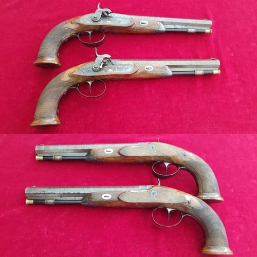 Superb pair of German .48 cal percussion target pistols by Klawitter of HERZBERG. C.1840. Ref 6773.