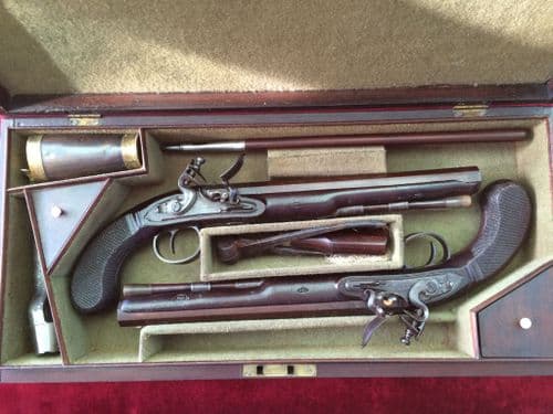 X X SOLD X X  A Pair of flintlock duelling pistols by Manton, good condition. Ref 6542.