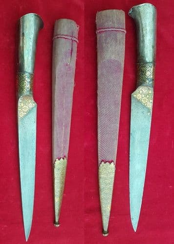 X X X SOLD X X  X A 19th C. Pesk-Kabz dagger. Silver hilt and gold inlaid blade. Ref 1423.