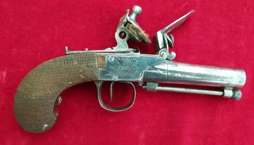 X X X SOLD X X  X Flintlock Boxlock pocket pistol of continental manufacture. C. 1790-1800. Ref 1539