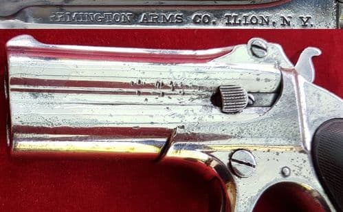 X X X SOLD  X X X Remington .41 rim-fire over and under NICKEL PLATED Derringer. Ref 1629.