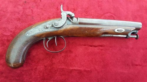 X X X  SOLD X X X. A fine example of a double barrrelled percussion pistol by W Powell. Circa 1840. Good condition. Ref 9464.