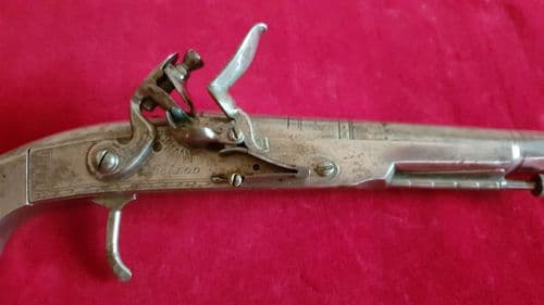 X X X SOLD  X XX  Rams horn all steel Highlander's flintlock pistol by Macleod. C. 1770-90. Ref 2463