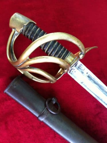X X X X SOLD X X X X Napoleonic period French Cuirassier's sword, the blade dated 1814. Complete with its correct steel scabbard. Ref 7694