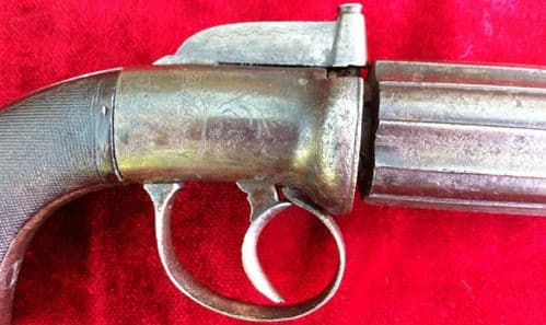 XXX SOLD XXX An antique British 6 shot bar-hammer percussion pepperbox revolver, circa 1840-1845. Good condition. Ref 7892.