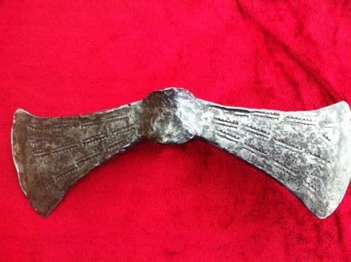 XXX SOLD XXX An extremely rare double headed fighting axe, possibly Viking. Length 10 inches. Ref 488.