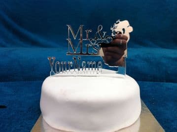 Personalised Mr & Mrs Bride and Groom Cake Topper 15cm x 10.5cm - choose from Mirror, Clear or Black (CT01)