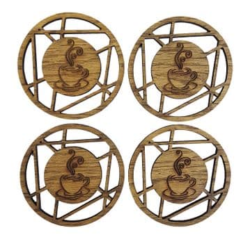 Artistic Design Coffee Cup Coasters Oak Veneer - Pack of 4