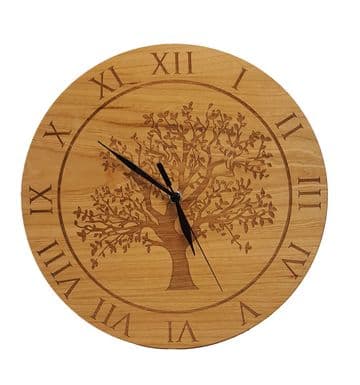 Engraved Oak Tree Clock - Choice of Wood Types