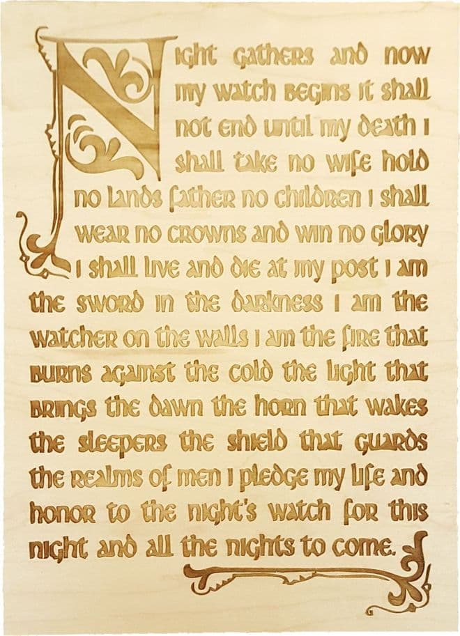 Game of Thrones Inspired Night Watch Oath Wooden Wall Decor Plaque