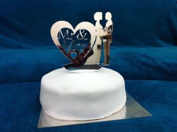 Heart Shaped Dress Wedding Cake Topper 13cm x 13cm - choose from Mirror, Clear or Black (CT03)