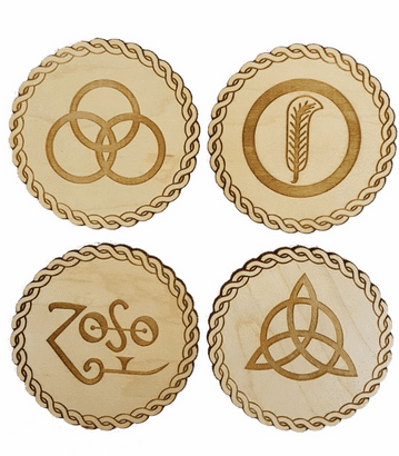 Led Zeppelin Inspired Wooden Zoso Symbol Coasters, Pack of 4 - Choice of Two Wood Types