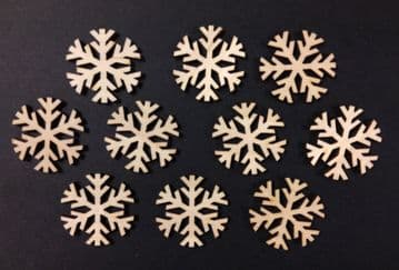 Mini Wooden Snowflakes Xmas Decoration 30mm Pack of 10