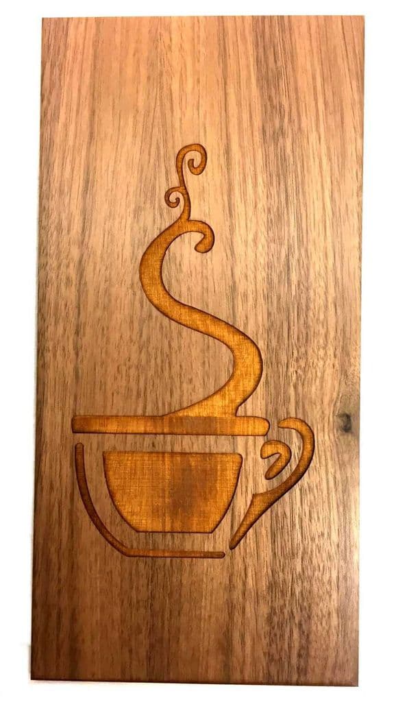 Morning Coffee - Engraved Wooden Walnut Wall Plaque