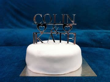 Personalised Couples First Name Wedding Cake Topper 14cm x 9.5cm - Mirror, Clear or Black. (CT02)