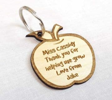Personalised Engraved Wooden Apple Keyring - Gift For a Teacher - Choice of Colour