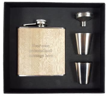 Personalised Engraved Wooden Hip Flask - Customize Your Text